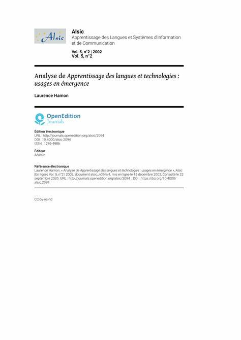 Alsic-apprentissage Des Langues Et Systems D Information Et De Communication